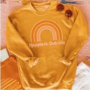 *NWOT*Alpenglow 70’s Retro Rainbow “Happiest Outside” Sweatshirt In Gold W Sz XS